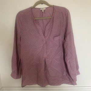JOIE Venicia 100% Silk Geometric Square Blouse in Navy Red Medium